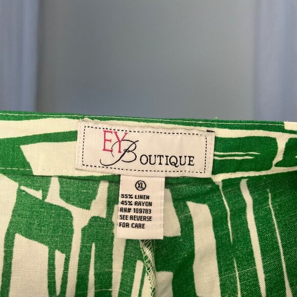 EY Boutique Linen Blend Funky Print Pants Ladies Size MED Green Color - Picture 5 of 6